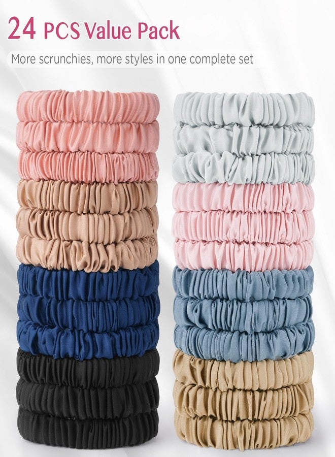 LEADUWAY 24 Pack Silky Soft Hair Ties, Silk-Like Skinny Scrunchies No Damage Elastic Ponytail Holders for Curly, Thick or Thin Hair, Women and Girls - Image 2